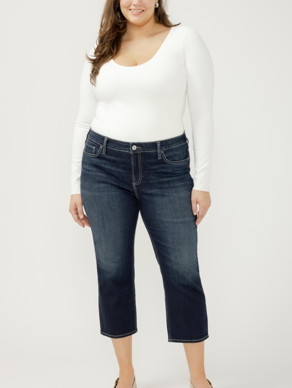 Evri Dark Wash Women's Capri/Cropped  Length Jeans - Classic Straight Leg 22W